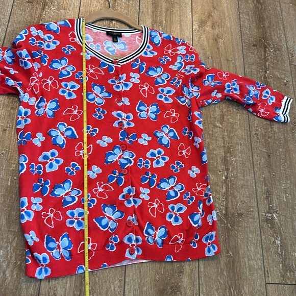 Talbots Red & Blue Butterfly Cardigan Size MP - Picture 6 of 7